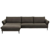 ECKSOFA in Echtleder Graubraun  - Graubraun/Schwarz, Design, Leder/Metall (172/334cm) - Valdera