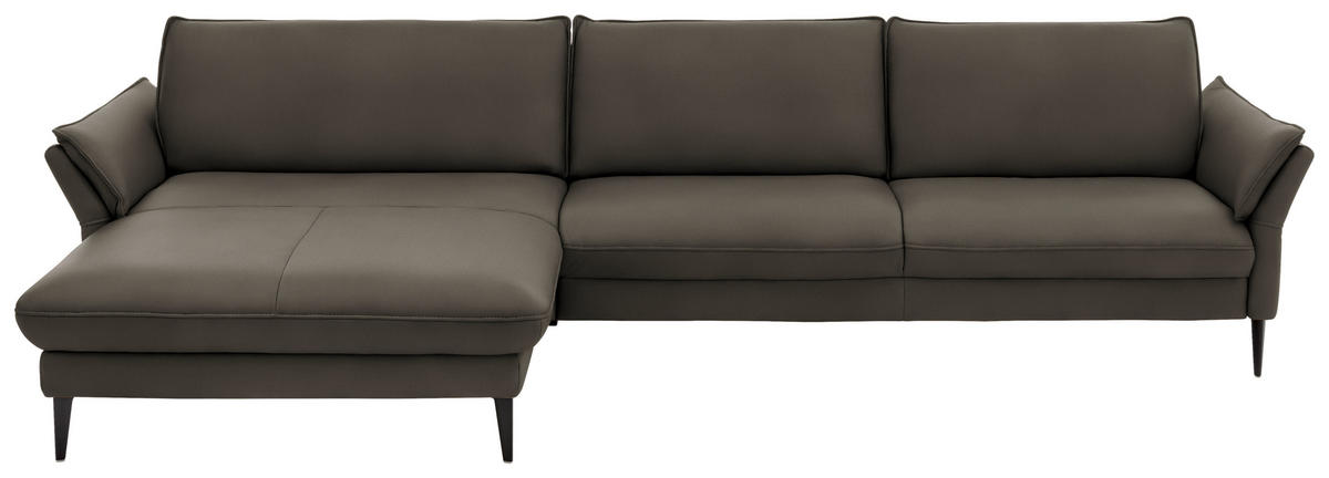 ECKSOFA in Echtleder Graubraun  - Graubraun/Schwarz, Design, Leder/Metall (172/334cm) - Valdera