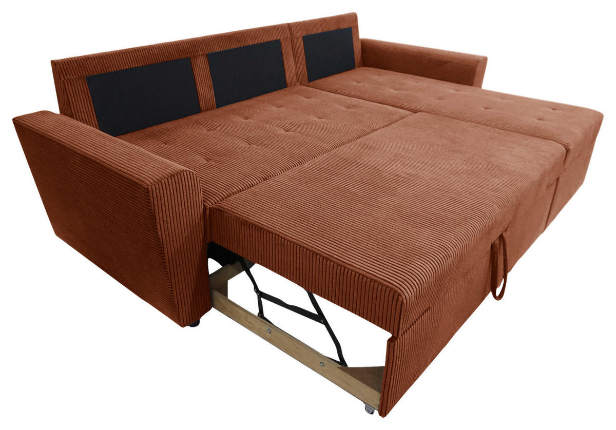 ECKSOFA TERMOLI in Cord Rostfarben  231/155 cm  - Rostfarben/Schwarz, Design, Kunststoff/Textil (231/155cm) - MID.YOU