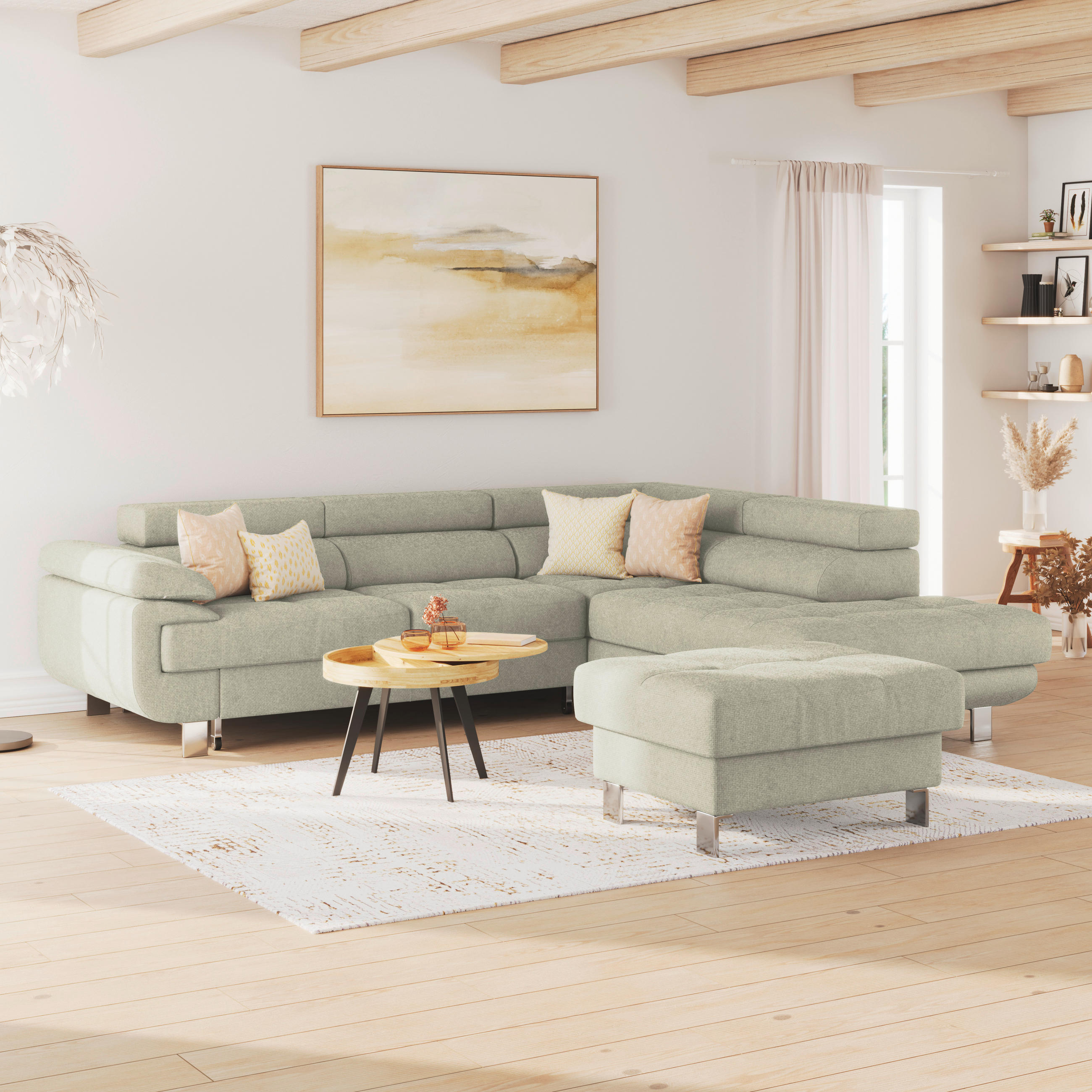 HOCKER in Textil Sandfarben  - Sandfarben, Modern, Textil/Metall (90/44/73cm) - MID.YOU
