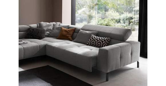 ECKSOFA Dunkelgrau Cord Rücken echt, Kopfteilverstellung, Sitzvorzug  - Dunkelgrau/Schwarz, KONVENTIONELL, Textil/Metall (219/311cm) - Hom`in