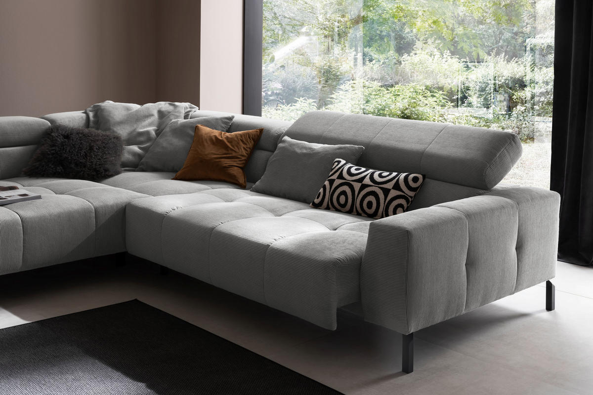 ECKSOFA in Cord Dunkelgrau  - Dunkelgrau/Schwarz, Konventionell, Textil/Metall (219/311cm) - Hom`in