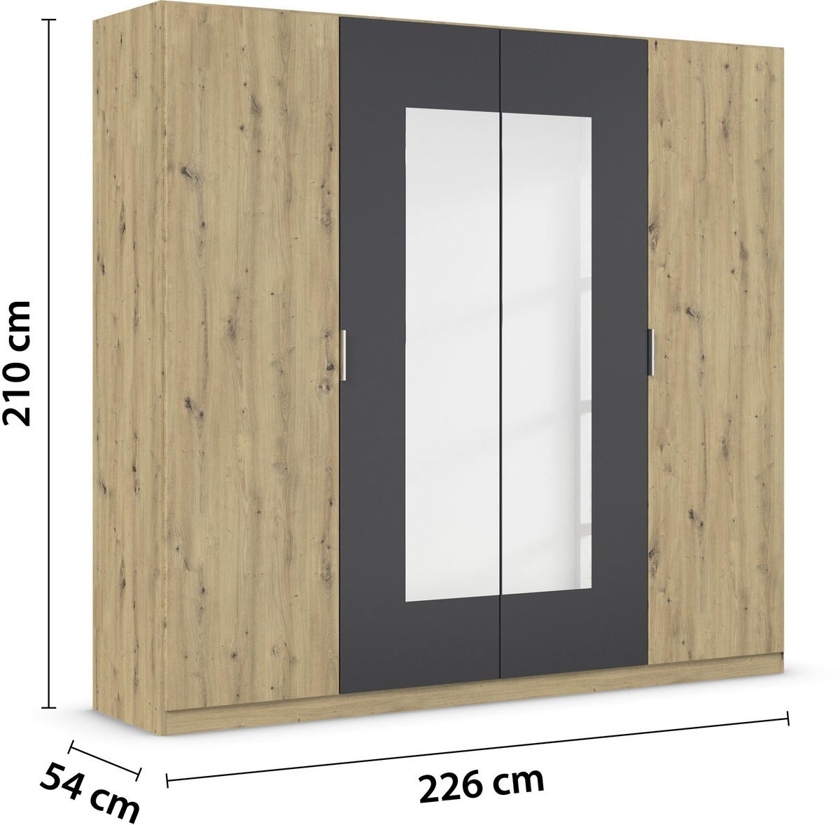 DREHTÜRENSCHRANK in Dunkelgrau, Eiche Artisan  - Dunkelgrau/Alufarben, Design, Glas/Holzwerkstoff (226/210/54cm) - Boxxx