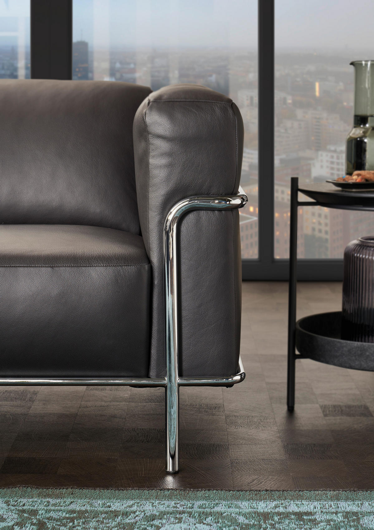 3-SITZER-SOFA Echtleder Schwarz  - Chromfarben/Schwarz, Design, Leder/Metall (236/67/96cm) - Johann Jakob