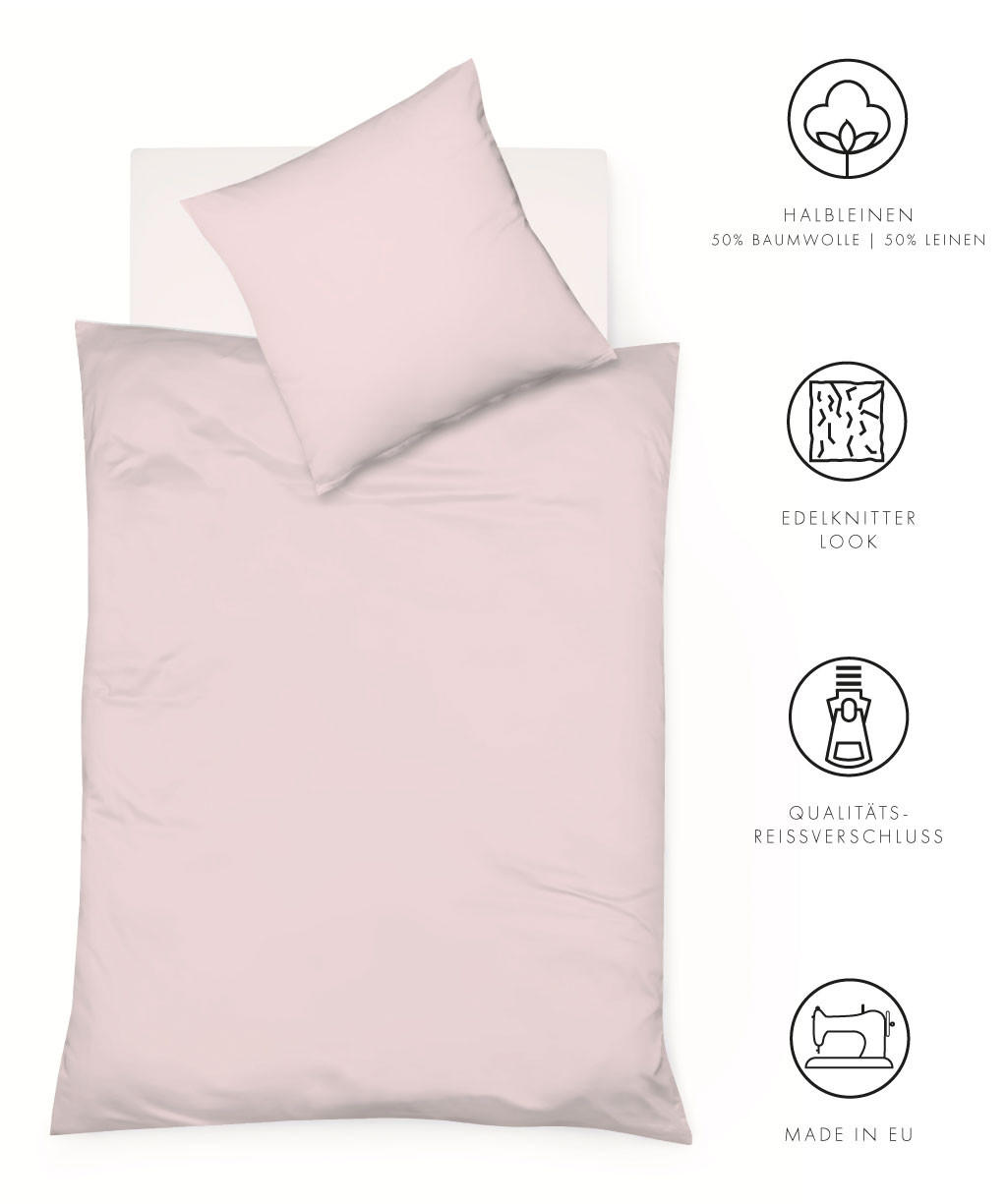 BETTWÄSCHE 155/200 cm Provence Leinenoptik  - Rosa, Basics, Textil (155/200cm) - Fleuresse