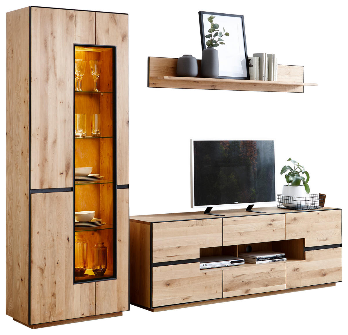 KOMODA POD TELEVIZI, divoký dub, antracitová, 181/62/47 cm - antracitová, Konvenční, kov/dřevo (181/62/47cm) - Linea Natura