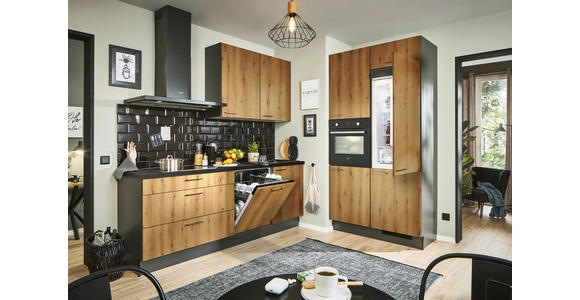 ECKKÜCHE 220/120 cm in Eichefarben, Graphitfarben, Schwarz - Chromfarben/Eichefarben, Design, Holzwerkstoff/Metall (220/120cm) - Xora