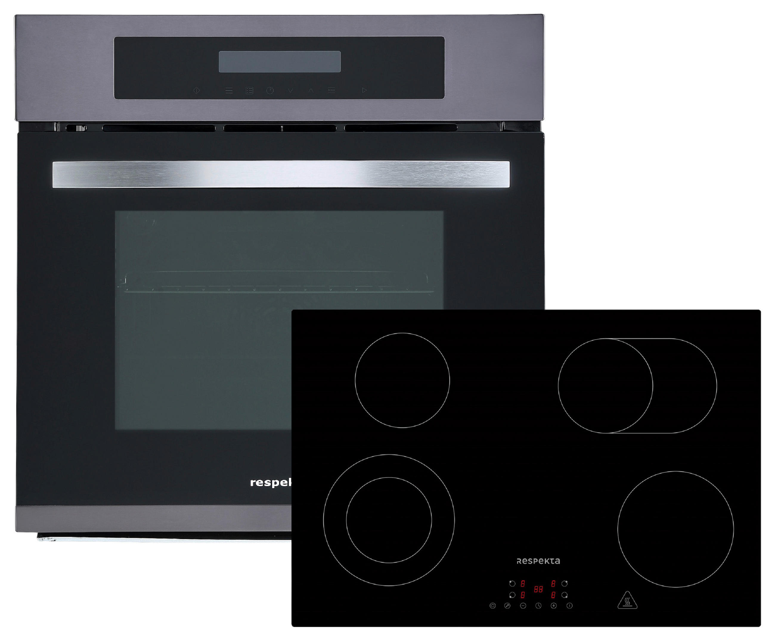BACKOFENSET DigiSet8BS7700  - Edelstahlfarben/Schwarz, Trend, Glas/Metall (59,5/59/54,2cm) - Respekta