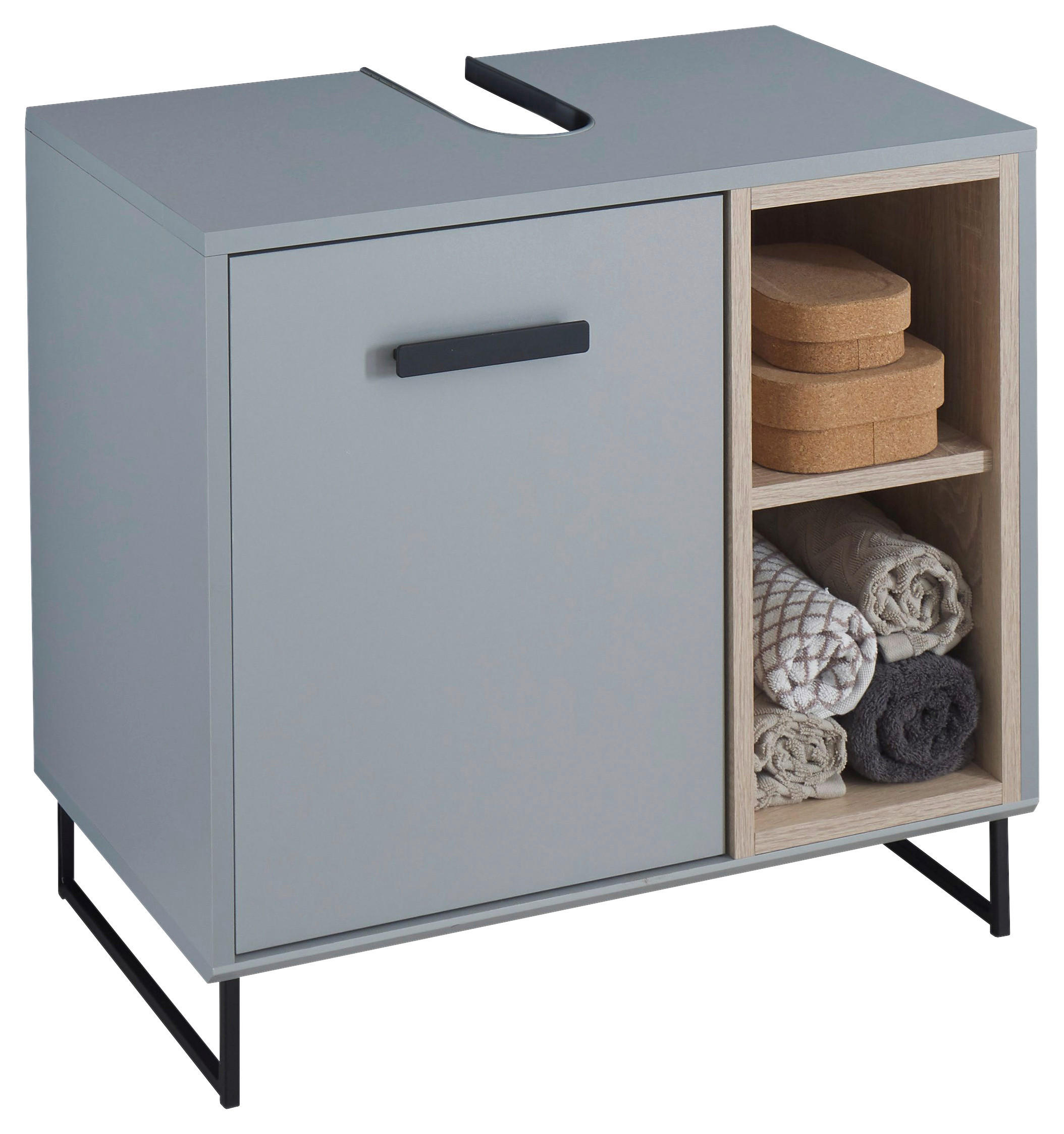 home24 Waschbeckenunterschrank Tunis Grau, Sonoma Eiche 65x60.5x38 cm