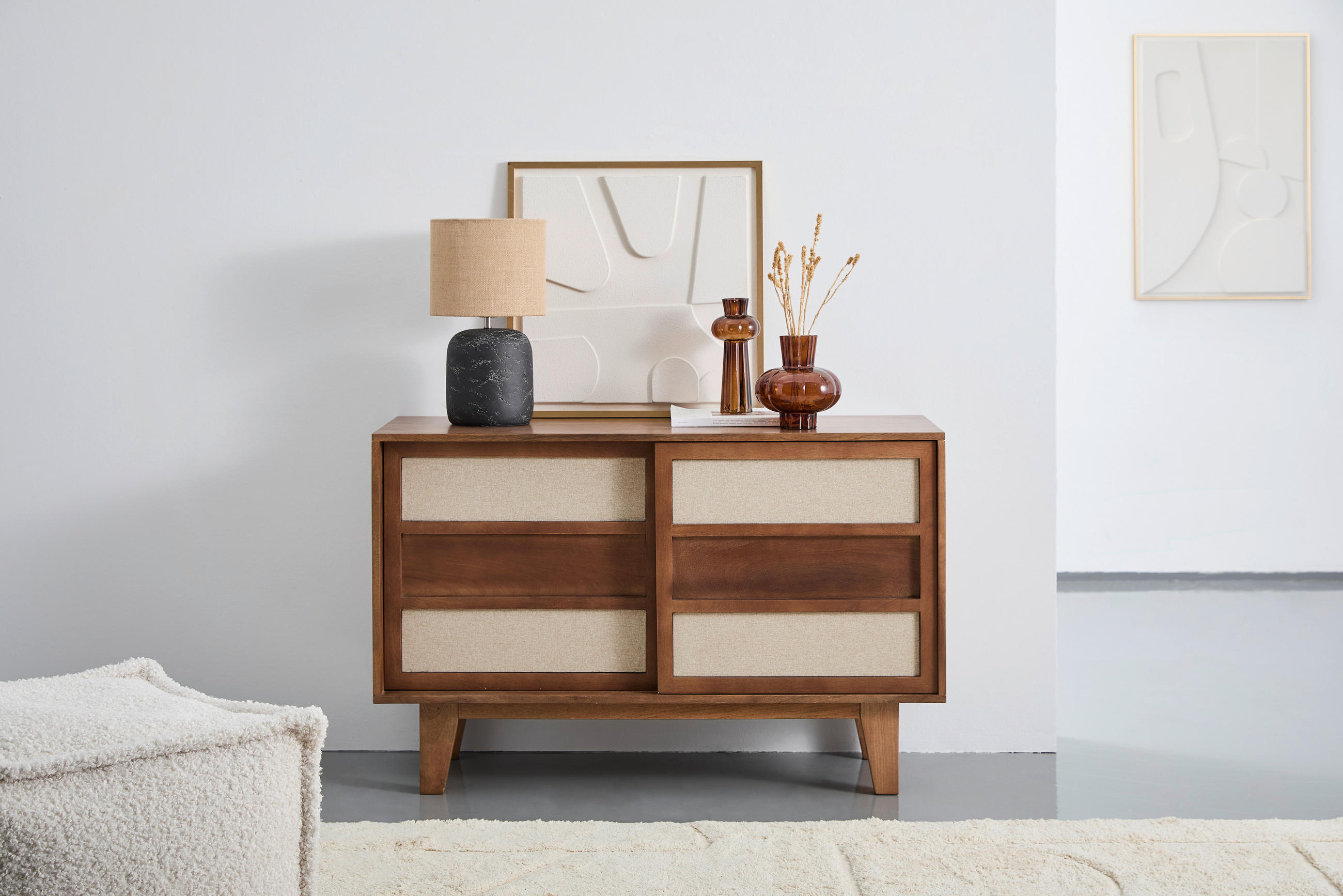 KOMMODE  in 120/45/76 cm  - Hellgrau/Naturfarben, Design, Holz/Textil (120/45/76cm) - Livetastic