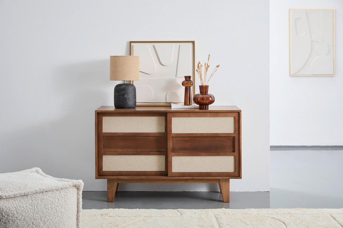 KOMMODE  in 120/45/76 cm  - Hellgrau/Naturfarben, Design, Holz/Textil (120/45/76cm) - Livetastic