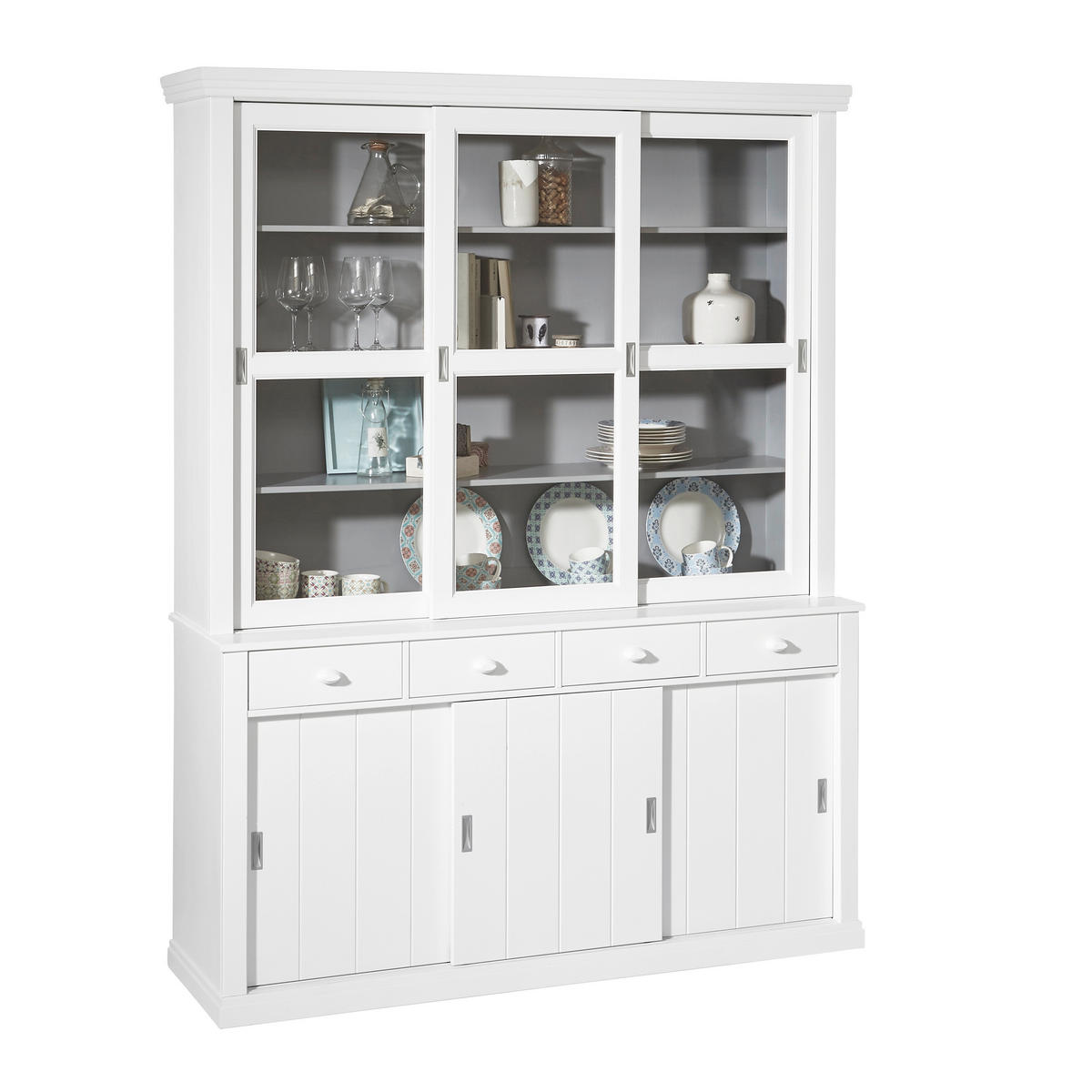 VITRINE  in vollmassiv Kiefer Weiß  - Schwarz/Weiß, Design, Glas/Holz (166/214/48cm) - Livetastic