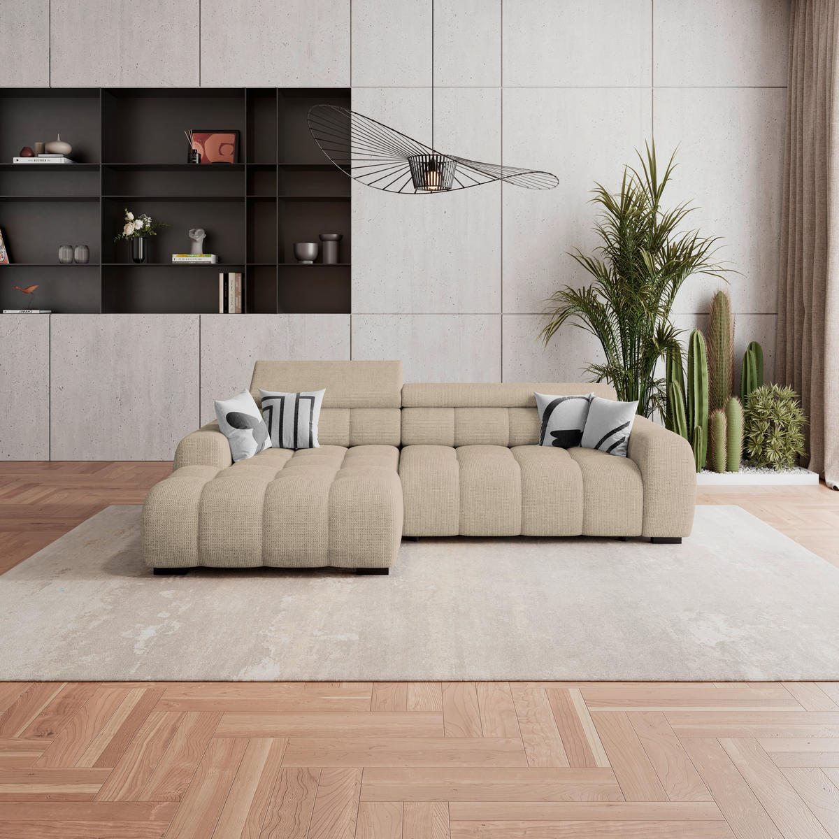 ECKSOFA Beige Webstoff  - Beige/Schwarz, Trend, Kunststoff/Textil (168/285cm) - Livetastic