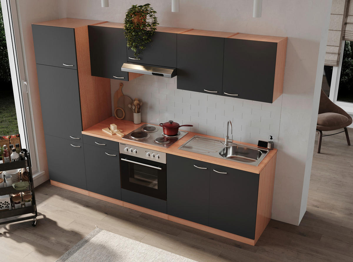 KÜCHENBLOCK 270 cm   in Grau  - Buchefarben/Alufarben, Basics, Holzwerkstoff/Kunststoff (270cm) - Respekta