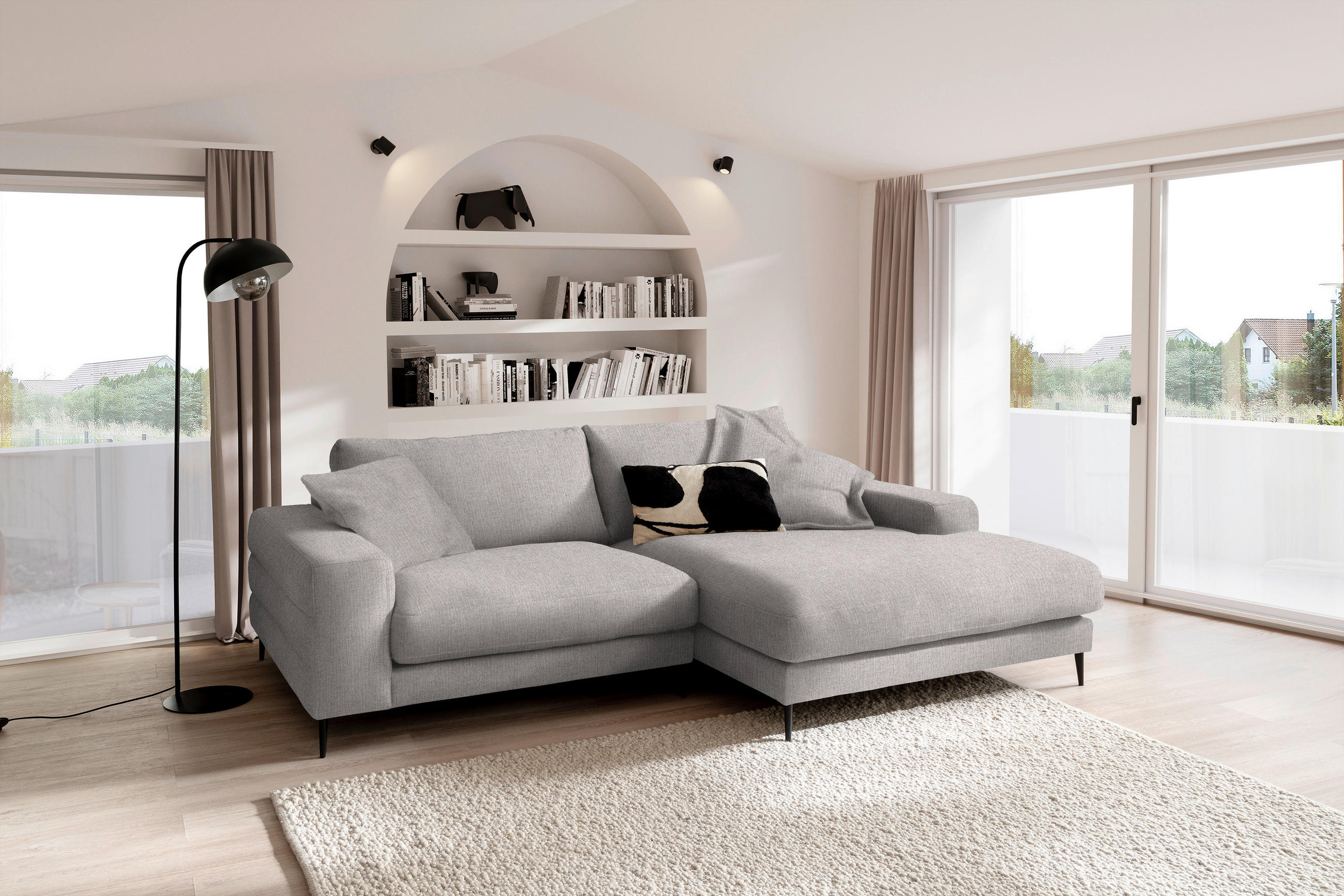 ECKSOFA in Flachgewebe Sandfarben  - Sandfarben/Schwarz, Design, Textil/Metall (253/177cm) - Dieter Knoll