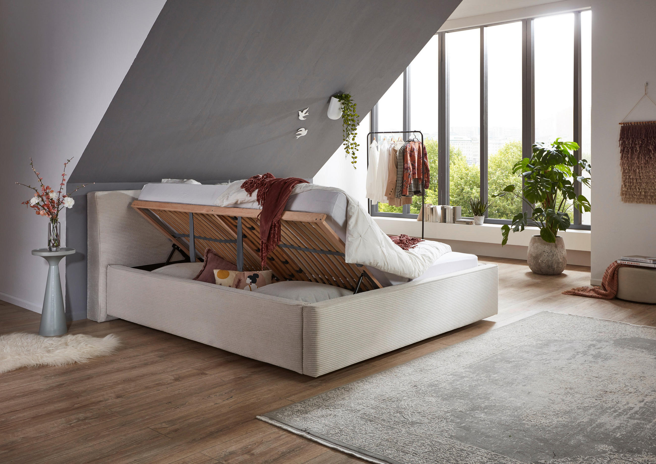 POLSTERBETT 160/200 cm  in Beige  - Birkefarben/Beige, Design, Holz/Textil (160/200cm) - Boxxx
