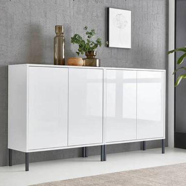 SIDEBOARD 158/86/33 cm  in Weiß, Weiß Hochglanz  - Weiß Hochglanz/Anthrazit, MODERN, Holzwerkstoff/Metall (158/86/33cm) - MID.YOU