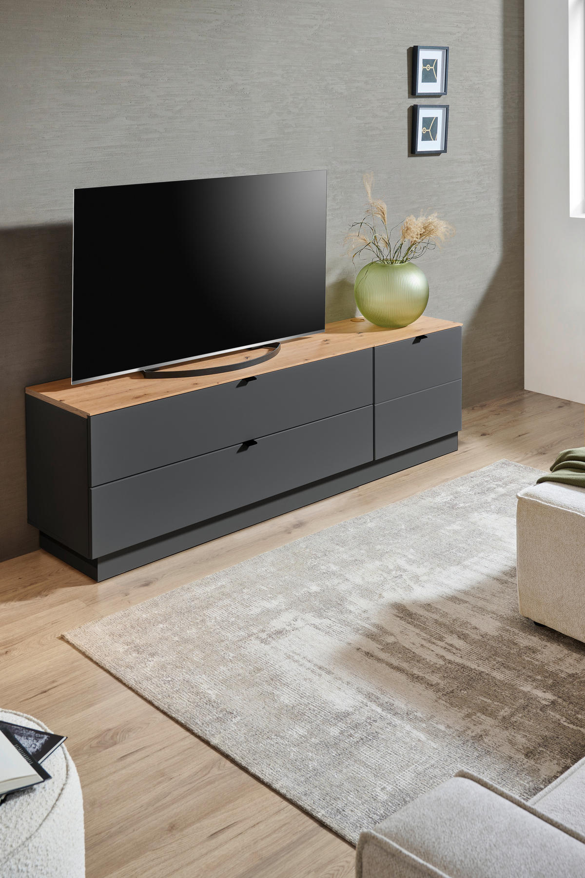TV DIEL, grafitová, dub artisan, 140/62/44 cm - čierna/grafitová, Modern, kov/kompozitné drevo (140/62/44cm) - Hom`in