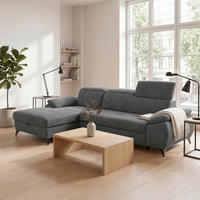 ECKSOFA TAOS Dunkelgrau Struktur Bettkasten, Rücken echt, Kopfteilverstellung, Stauraum  - Dunkelgrau/Schwarz, Basics, Holz/Textil (281/166cm) - MID.YOU