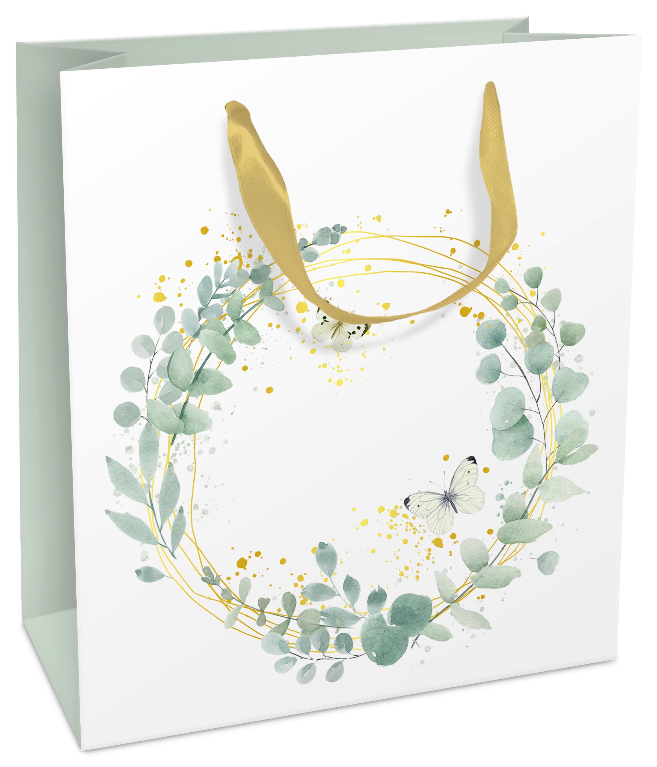 GESCHENKTASCHE  - Salbeigrün, Natur, Papier (18/21/8cm)