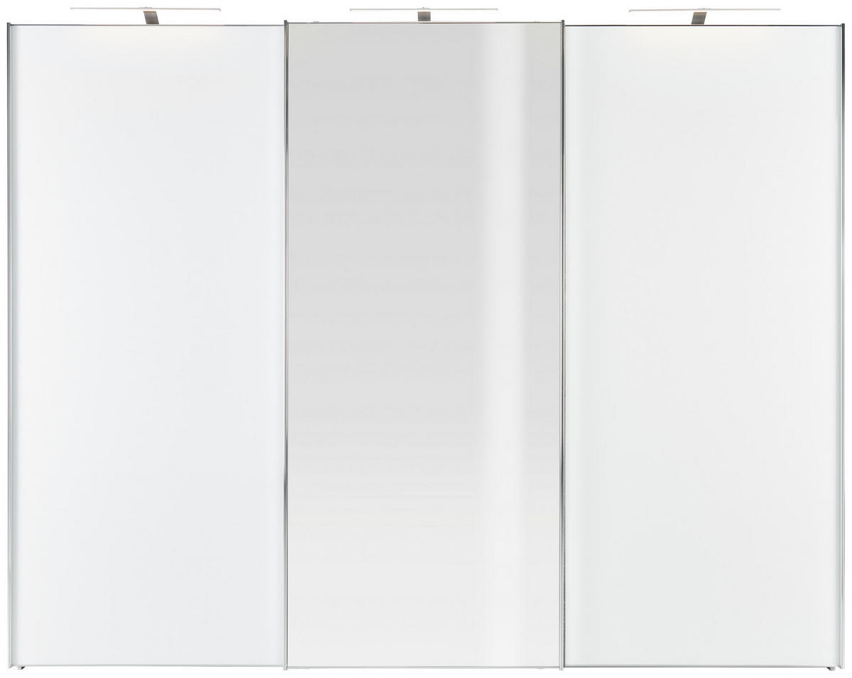 ŠATNÍ SKŘÍŇ SE ZRCADLEM, bílá, 250/222/68 cm - bílá/barvy chromu, Konvenční, kov/kompozitní dřevo (250/222/68cm) - Moderano
