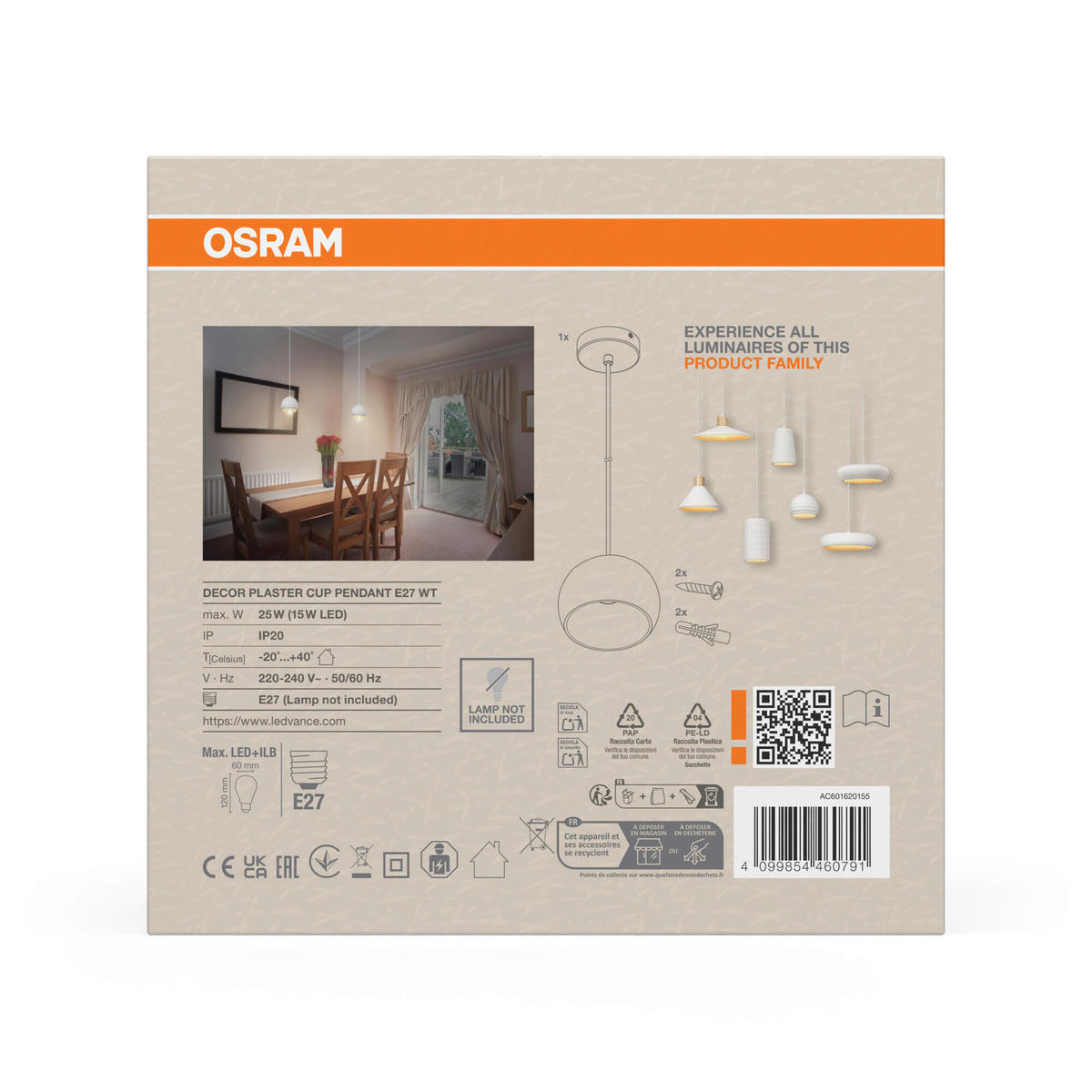 HÄNGELEUCHTE 16/118 cm  - Weiß, Basics, Stein/Metall (16/118cm) - Osram