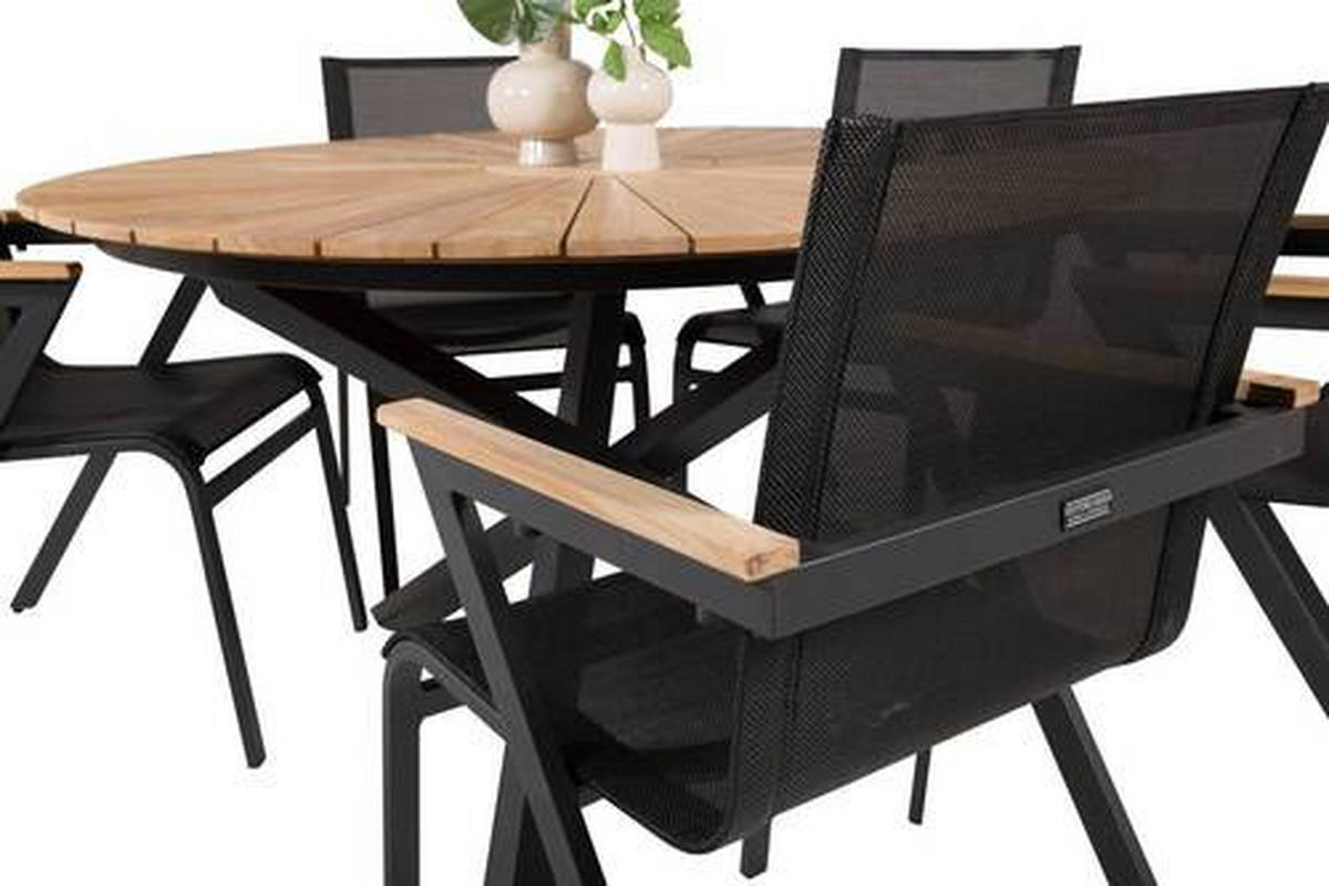 UTEBORD metall, trä ja rund  - svart/naturfärgad, Basics, metall/trä (140/140/75cm) - Gardenson