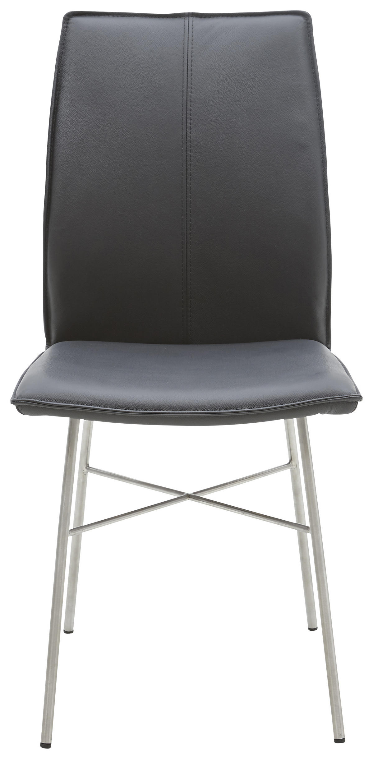 STUHL  in Edelstahl Echtleder pigmentiert Metall, Leder  - Edelstahlfarben/Schwarz, Design, Leder/Metall (46/93/57cm) - Dieter Knoll