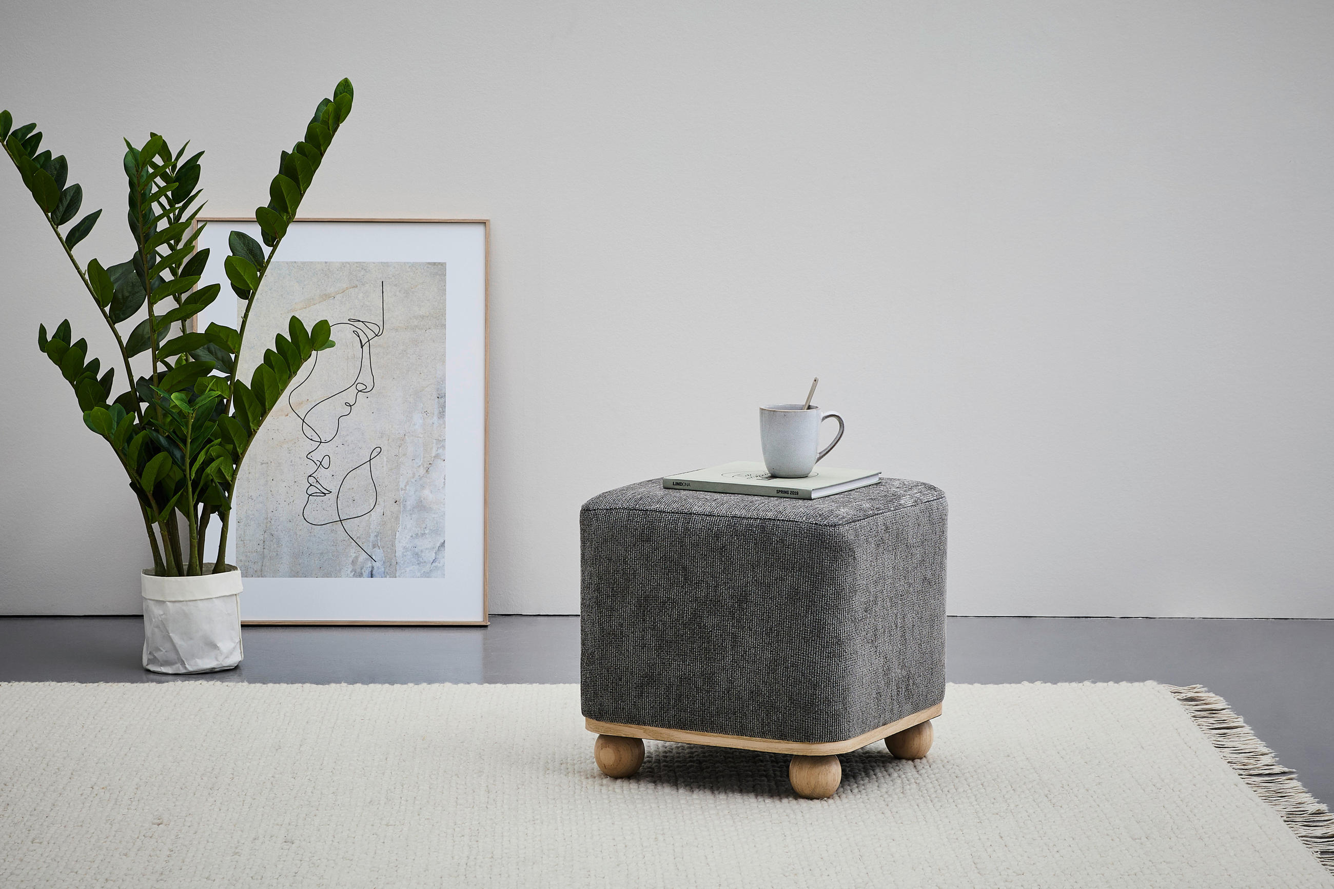 HOCKER Leinenoptik Kiefer Grau  - Naturfarben/Grau, Trend, Holz/Textil (41/41/41cm) - Xora