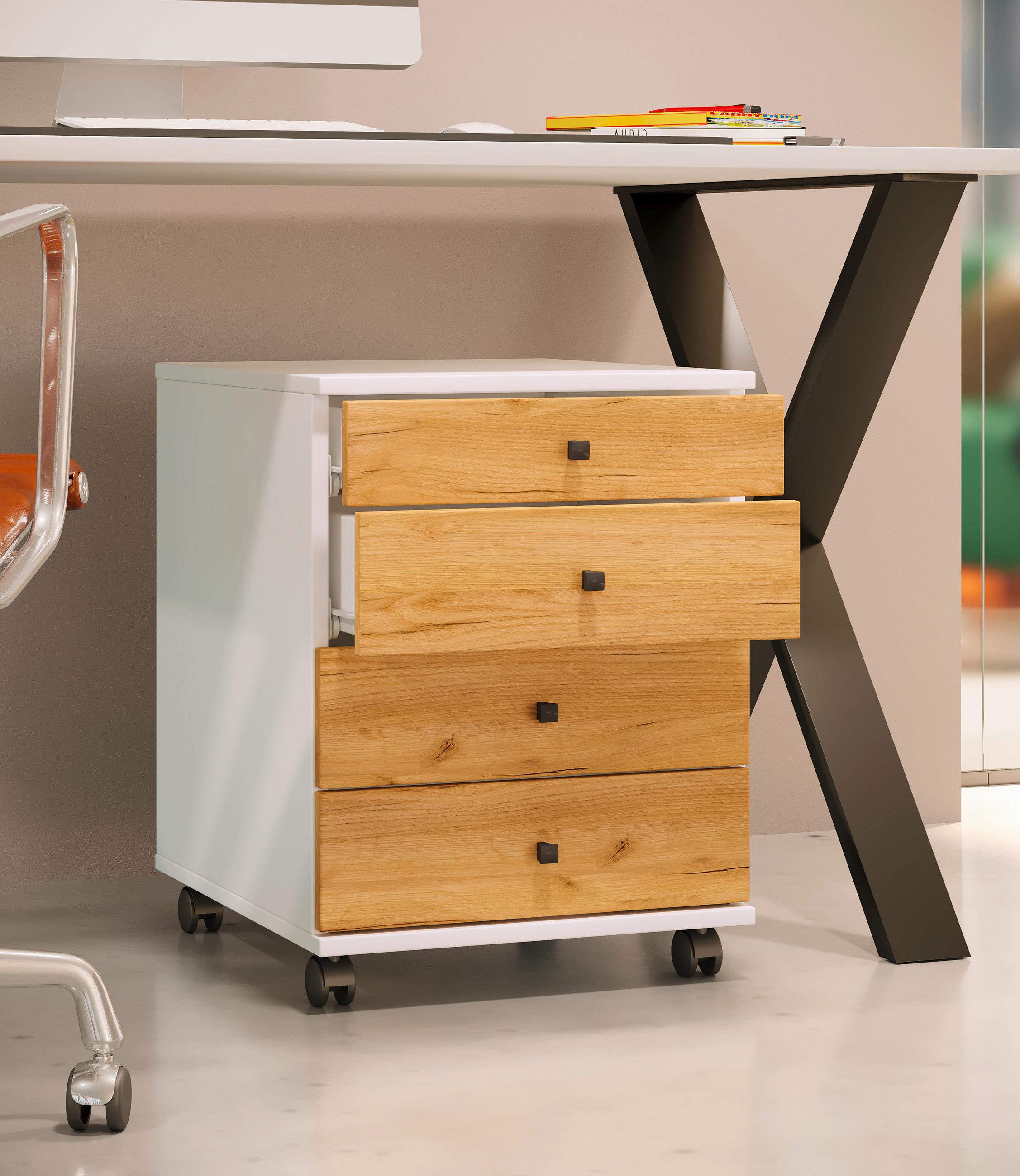ROLLCONTAINER 42/57/50 cm  - Honigeiche/Schwarz, Design, Holzwerkstoff/Kunststoff (42/57/50cm) - MID.YOU