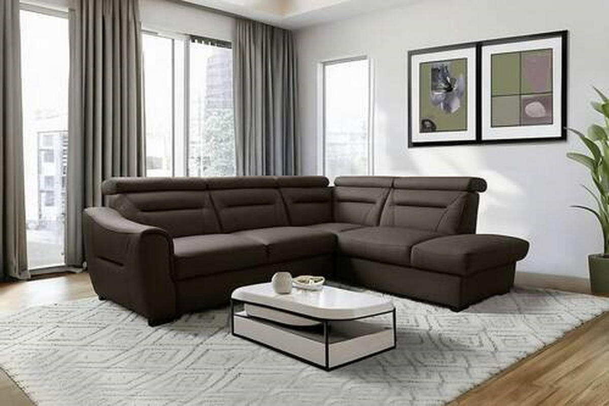 ECKSOFA  in Lederlook Echtleder Dunkelbraun  - Wengefarben/Dunkelbraun, Design, Leder/Holz (212/260cm) - Celina Home