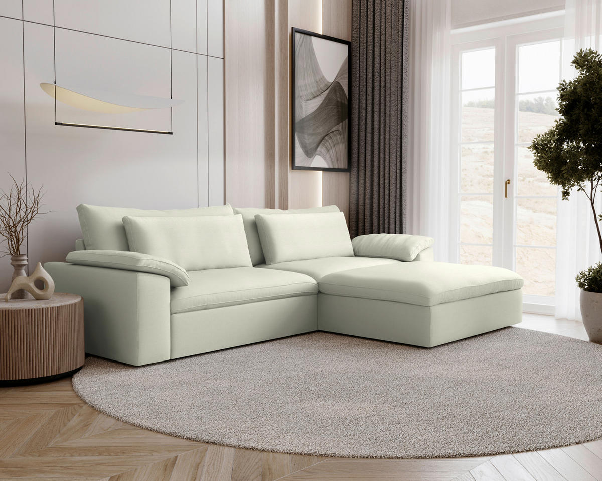 ECKSOFA  Chenille Creme  - Creme/Schwarz, Modern, Kunststoff/Textil (306/198cm) - Carryhome