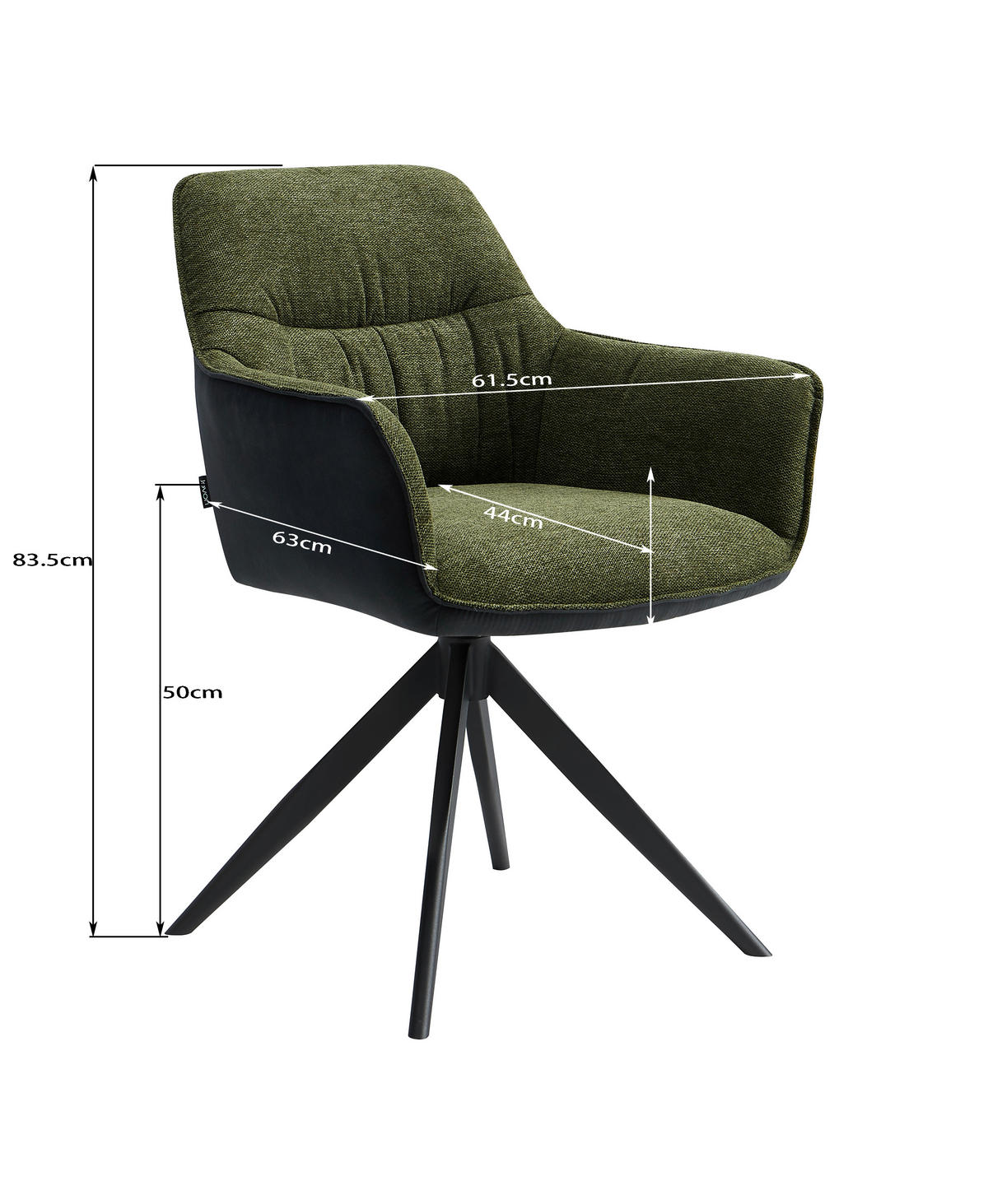 SCAUN CU BRAȚE in verde, negru  - verde/negru, Design, metal/textil (61.5/83.5/63cm) - Novel