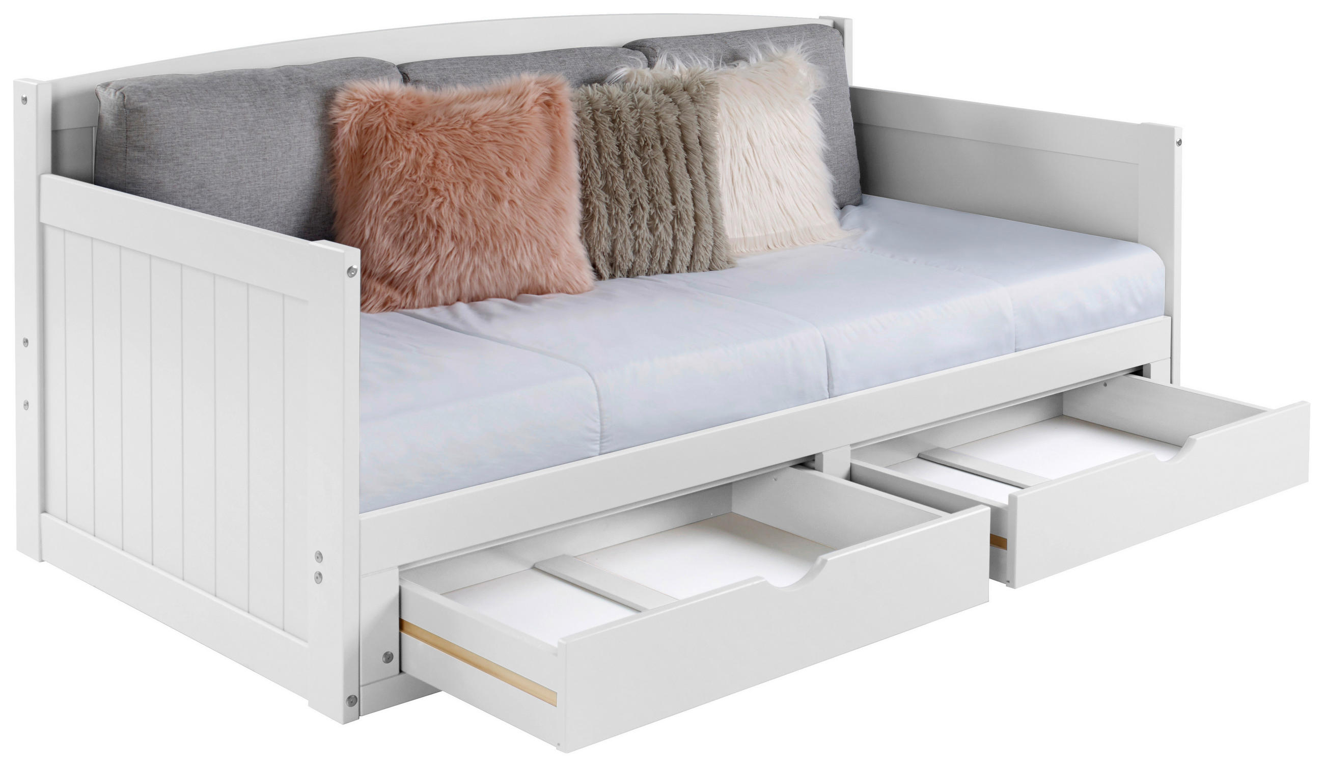 AUSZIEHBETT 90/200 cm  in Weiss  - Weiss/Kieferfarben, Romantik / Landhaus, Holz/Holzwerkstoff (90/200cm) - MID.YOU