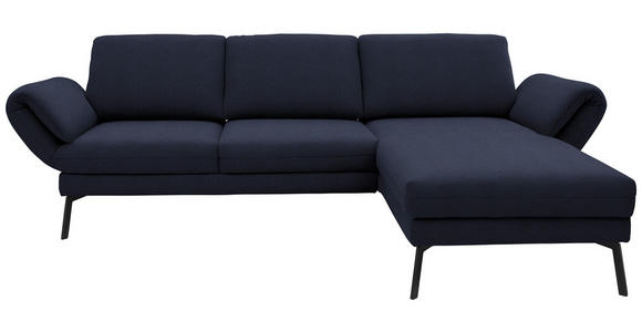 ECKSOFA  in Flachgewebe Blau Armteilverstellung, Relaxfunktion, Drehsitzfunktion  255-365/175-224 cm  - Blau/Schwarz, Design, Textil/Metall (255-365/175-224cm) - Dieter Knoll