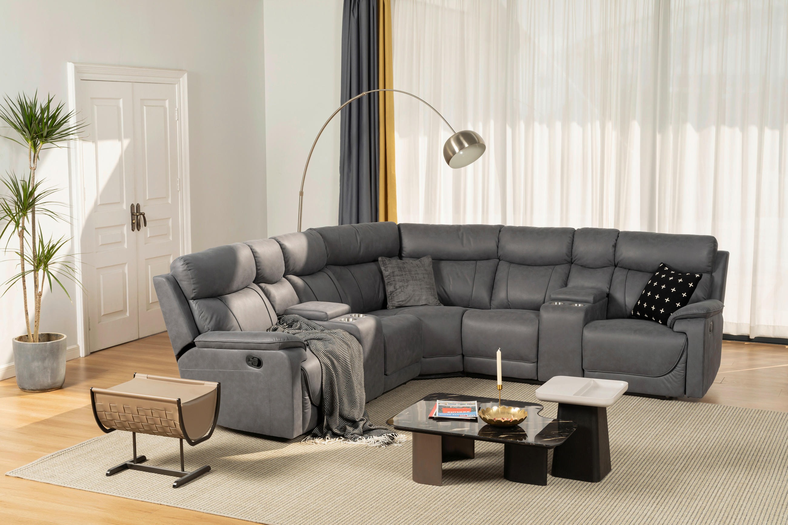 ECKSOFA Grau Mikrofaser  - Schwarz/Grau, KONVENTIONELL, Kunststoff/Textil (248/163cm) - MID.YOU