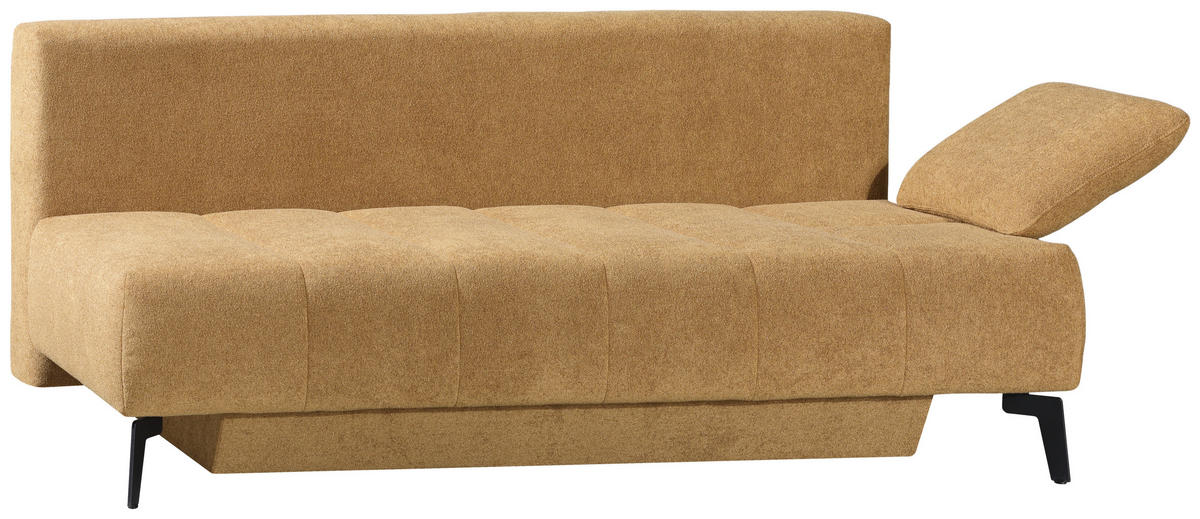 SCHLAFSOFA Flachgewebe Honig  inkl. Bettkasten, Schlaffunktion, Armteilverstellung  - Schwarz/Honig, Design, Textil/Metall (235/90/100cm) - Novel