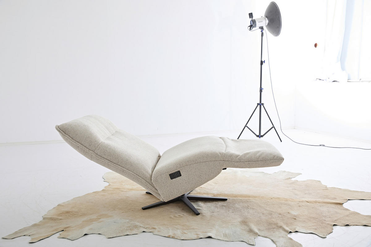 RELAXSESSEL Webstoff Rücken echt, Relaxfunktion, Kopfteilverstellung    - Creme/Schwarz, MODERN, Textil/Metall (90/106/96cm) - Chilliano