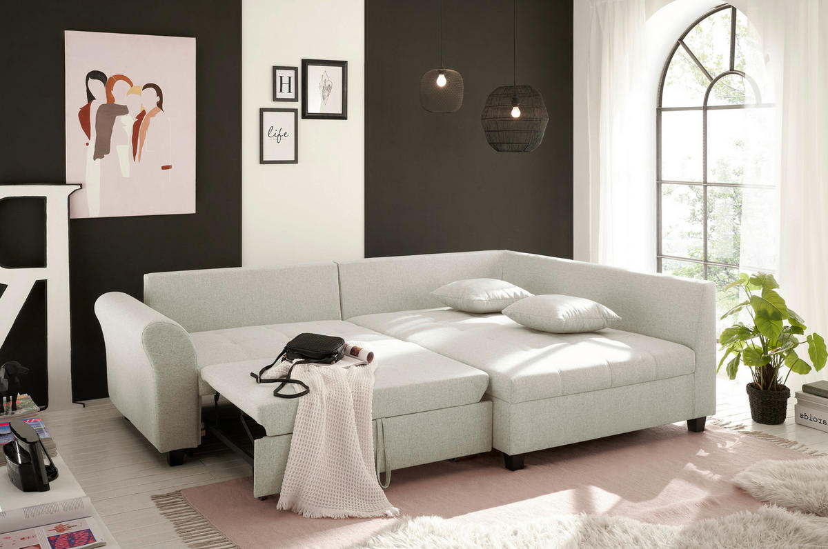ECKSOFA in Webstoff Beige  - Beige/Schwarz, Modern, Kunststoff/Textil (252/175cm) - Livetastic
