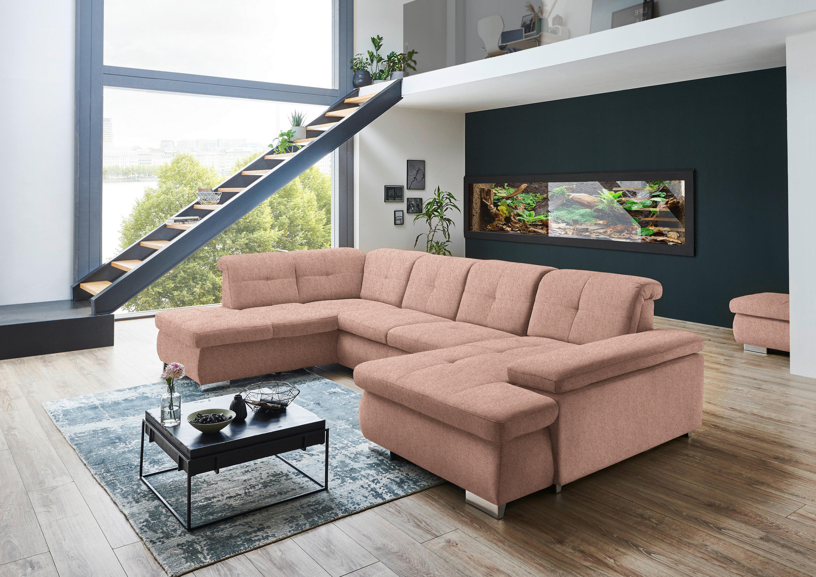WOHNLANDSCHAFT in Webstoff Orange  - Schwarz/Orange, Design, Textil/Metall (210/337/174cm) - Beldomo Style