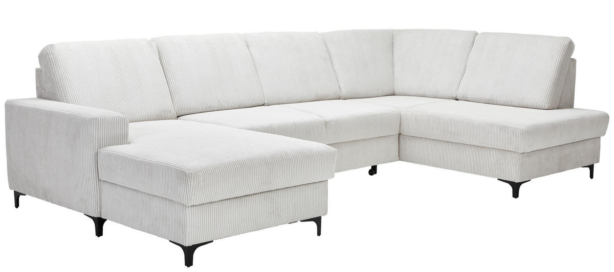 WOHNLANDSCHAFT ink. Funktionen in Cord Creme  - Creme/Schwarz, Konventionell, Textil/Metall (167/317/185cm) - Stylife