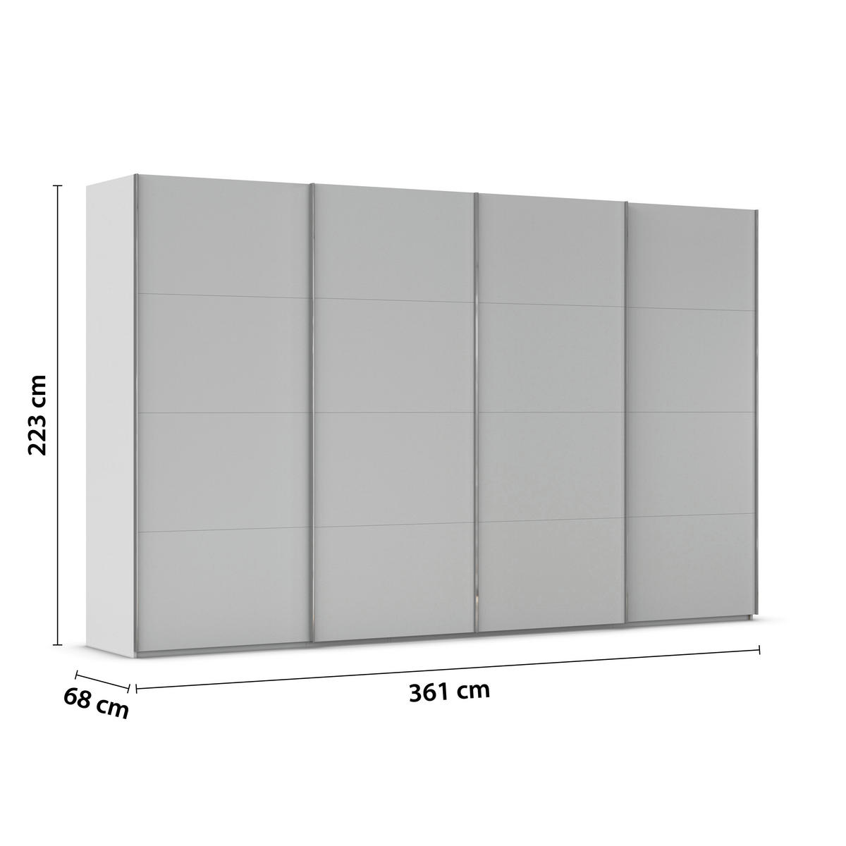 SCHWEBETÜRENSCHRANK 361/223/68 cm 4-türig Seidengrau  - Chromfarben/Seidengrau, Design, Holzwerkstoff/Metall (361/223/68cm) - Novel