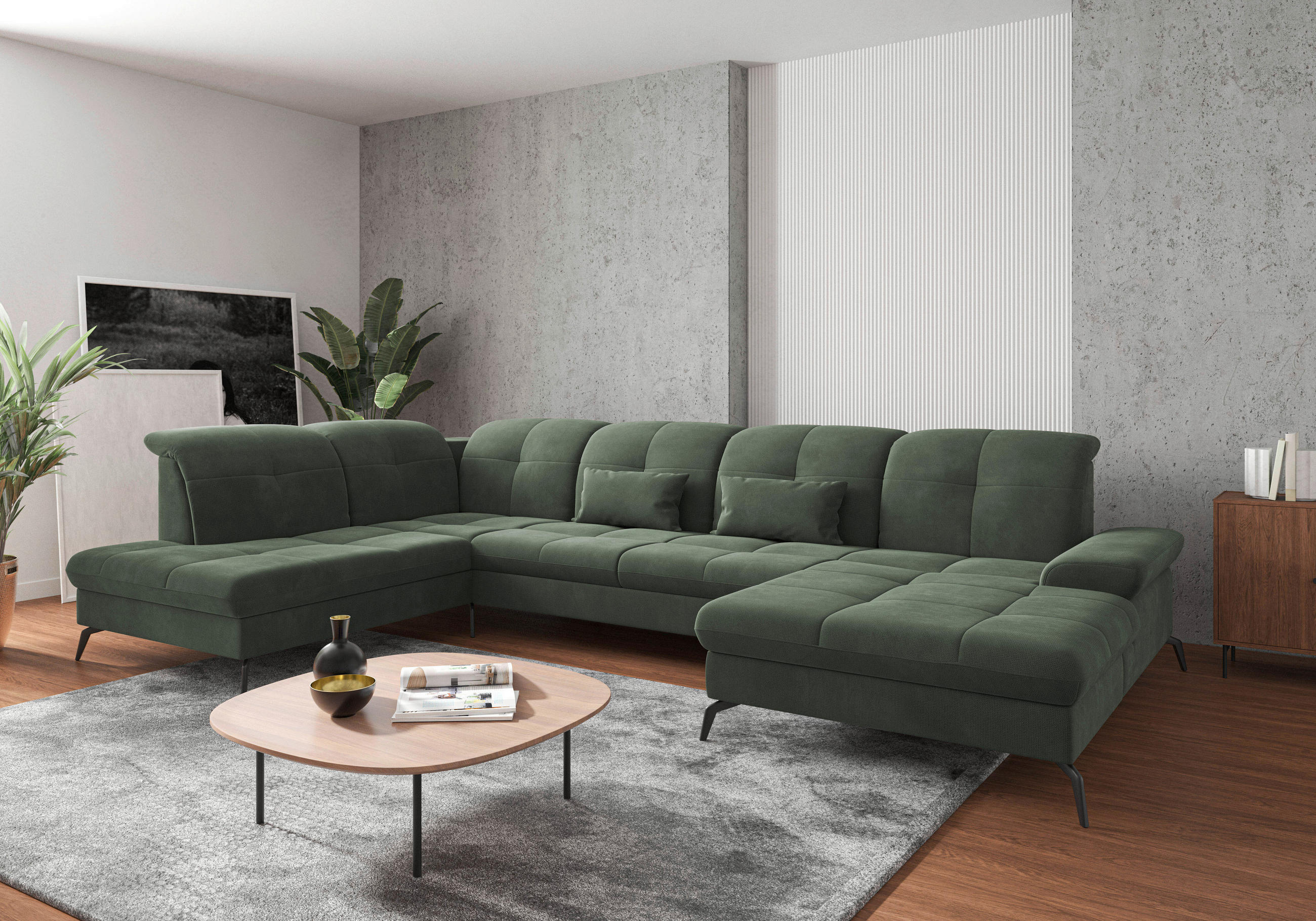 WOHNLANDSCHAFT in Flachgewebe Grün  - Schwarz/Grün, Konventionell, Textil/Metall (231/357/185cm) - Sit & More