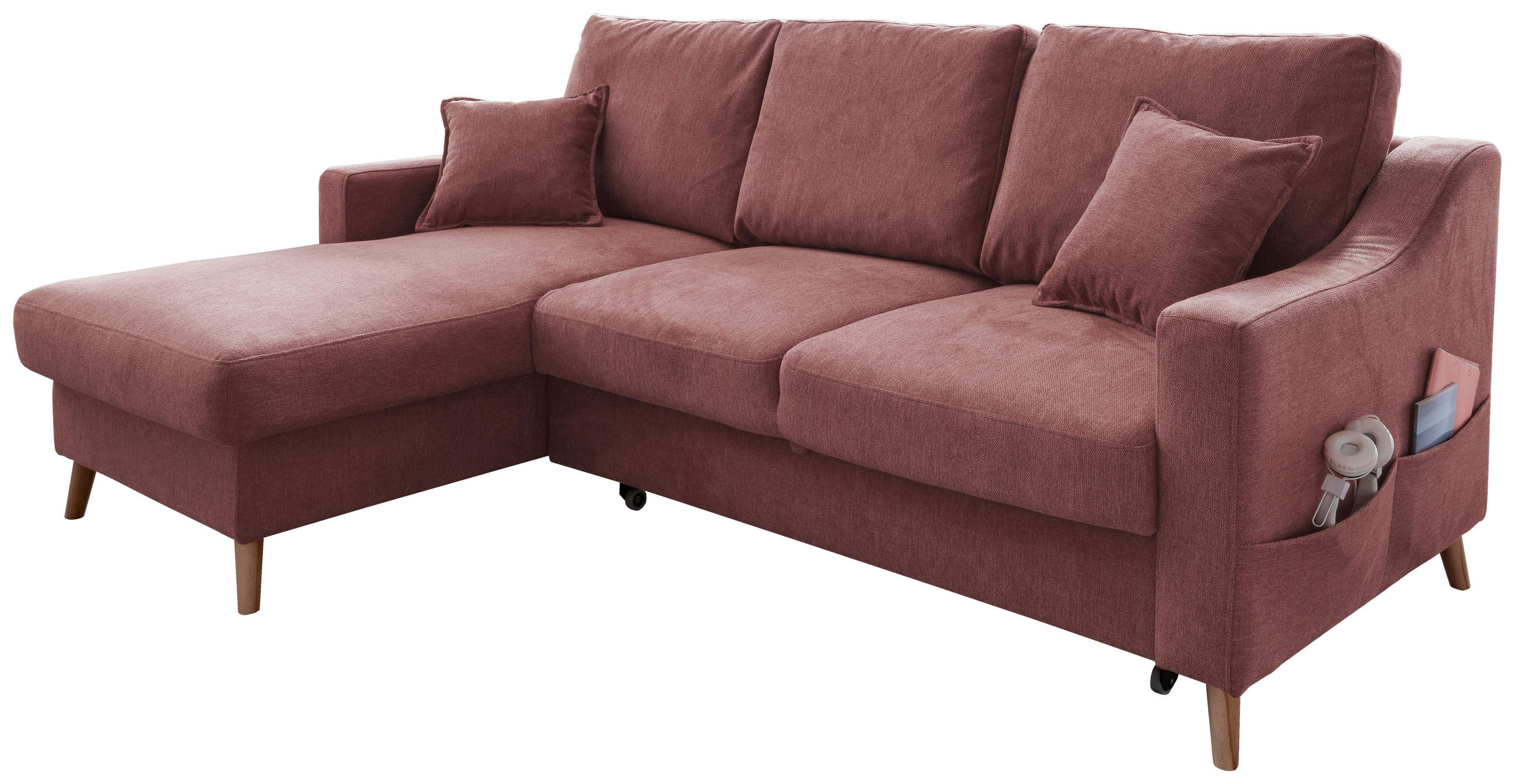 ECKSOFA Rosa Struktur  - Naturfarben/Rosa, KONVENTIONELL, Holz/Textil (150/228cm) - P & B