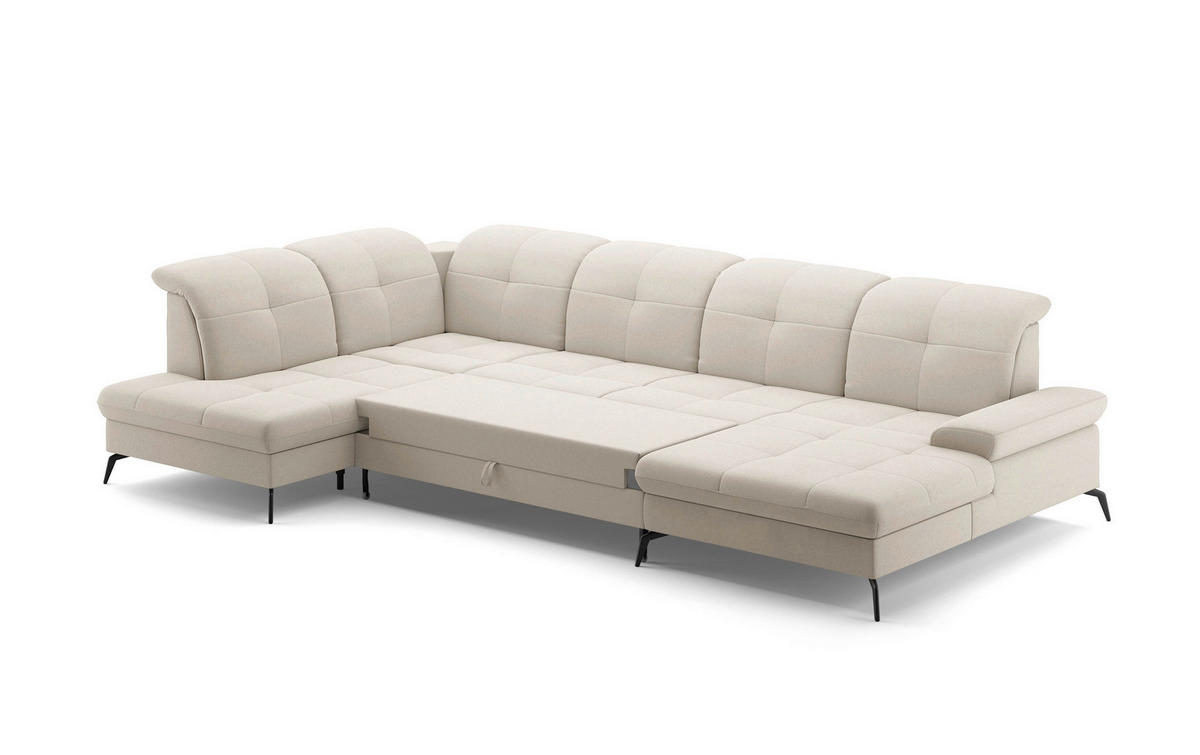 WOHNLANDSCHAFT in Flachgewebe Creme  - Creme/Schwarz, Konventionell, Textil/Metall (231/357/185cm) - Sit & More