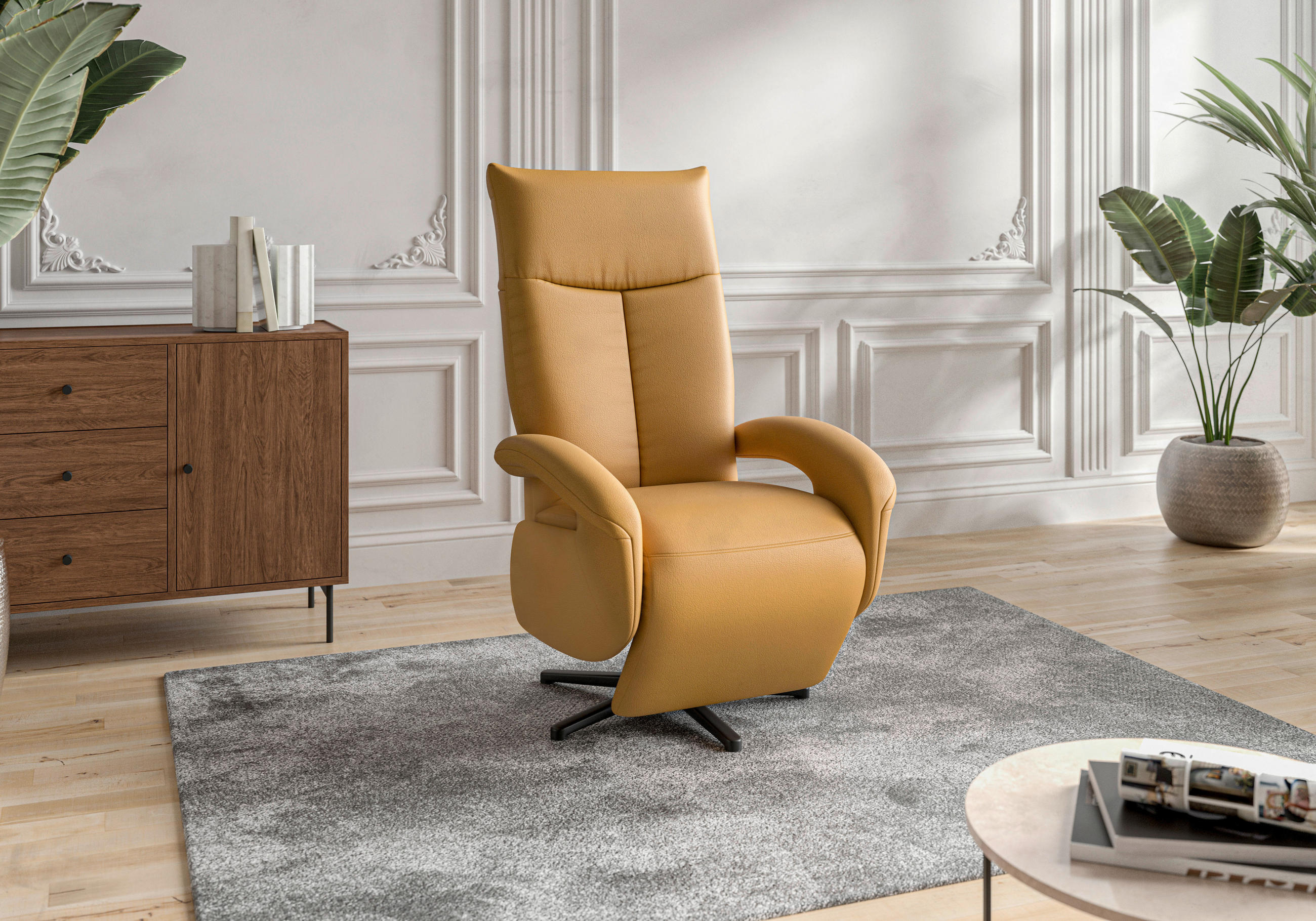 SESSEL in Echtleder Currygelb  - Currygelb/Schwarz, Konventionell, Leder/Metall (74/112/82cm) - Sit & More