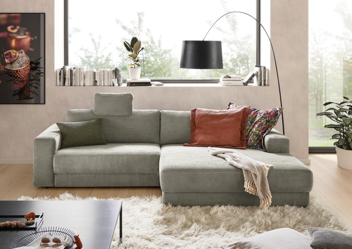 ECKSOFA in Cord Graubraun  - Graubraun/Schwarz, Design, Kunststoff/Textil (296/168cm) - Pure Home Lifestyle