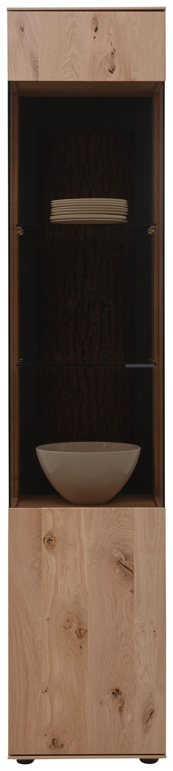 VITRIN teljesen tömörfa erezett tölgy tölgyfa  - fekete/tölgyfa, Natur, Üveg/fa (43/205/44cm) - Valnatura