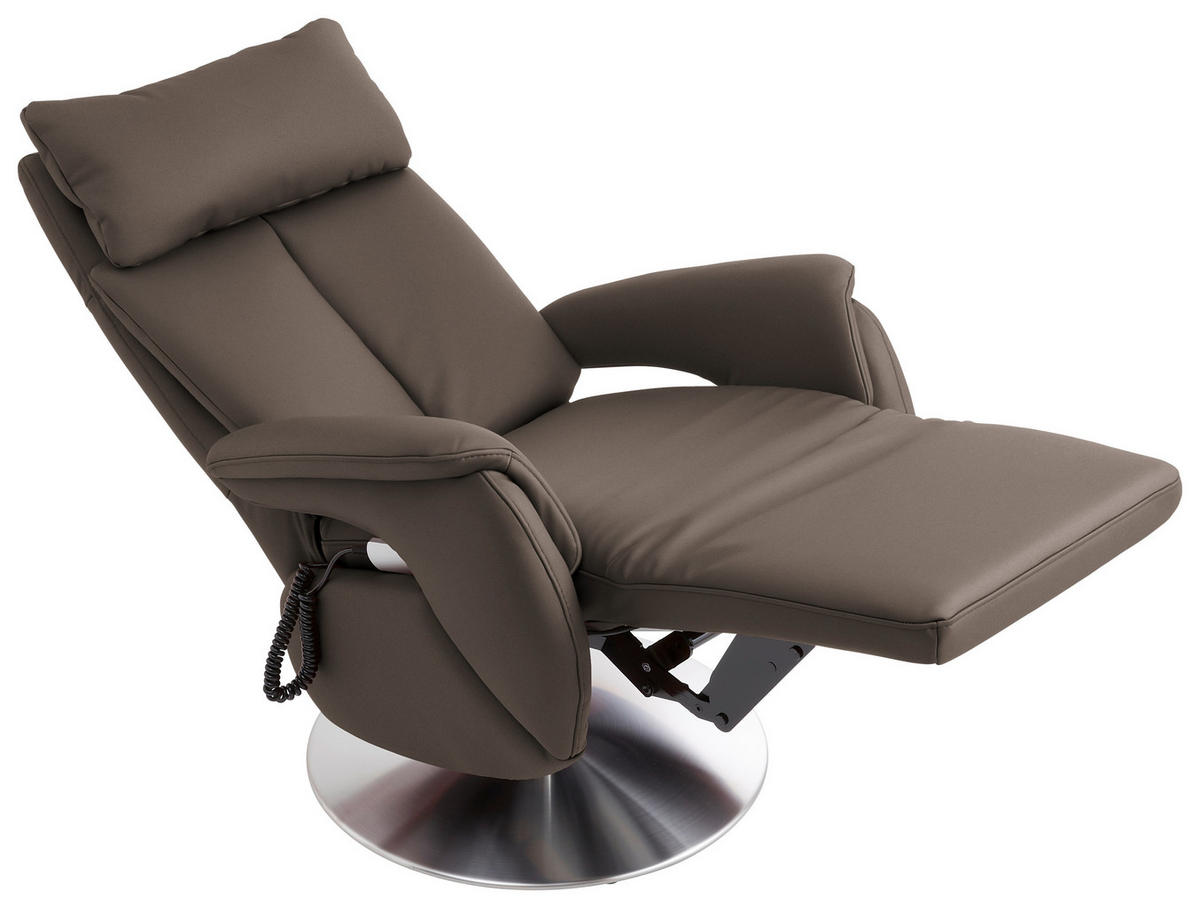 RELAXSESSEL in Leder Graubraun  - Edelstahlfarben/Graubraun, Konventionell, Leder/Metall (78/110/81cm) - Cantus