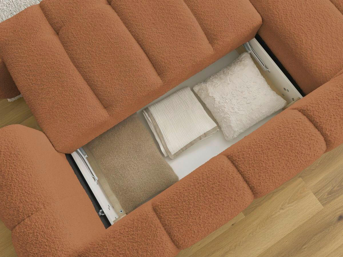 ECKSCHLAFSOFA FUJI Bouclé Orange  inkl.  - Schwarz/Orange, MODERN, Kunststoff/Textil (160/292cm)